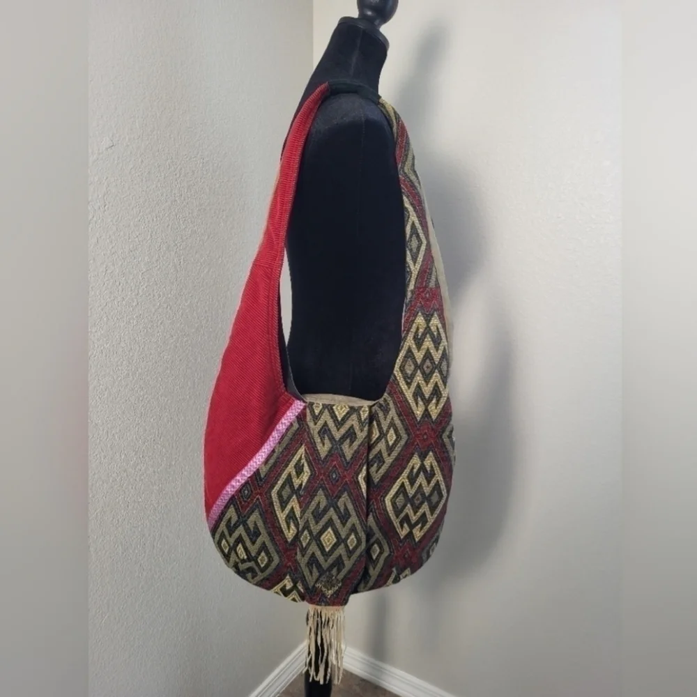 Suede Poluschka Hobo Shoulder Bag with Fringed Closure Flap